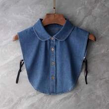 1pc Detachable Dark Denim Crew Neck Dickey, Versatile Undershirt Collar For Sweaters, Hoodies, Blouses - Royal Blue - View 1