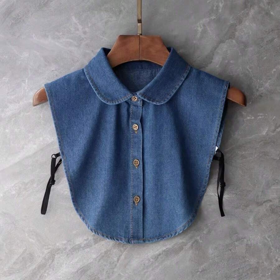 1pc Detachable Dark Denim Crew Neck Dickey, Versatile Undershirt Collar For Sweaters, Hoodies, Blouses - Royal Blue - View 1