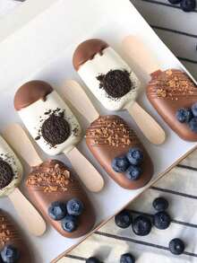 1/2个椭圆形冰淇淋冰棒模具，4孔和8孔硅胶冰棒模具，适用于自制冰淇淋、蛋糕棒棒糖、巧克力棒和冰块 - 白色 - 查看 3