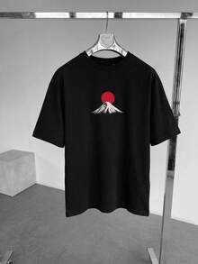 FRACTYR 男士休闲街头风宽松圆领印花T恤，夏季款 - 黑色 - 查看 4