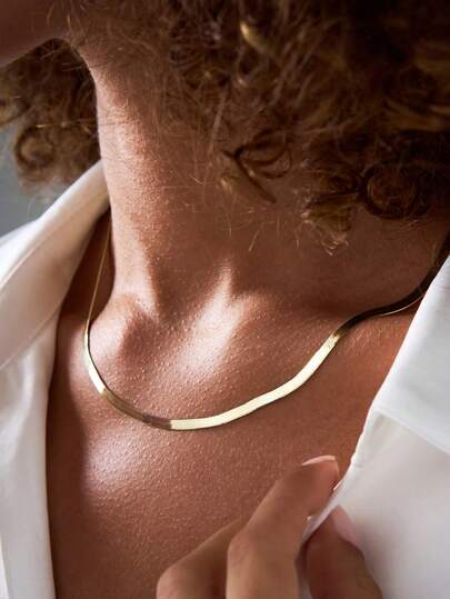 Gold Herringbone Chain Necklace, Unisex Snake Chain Necklace, Snake Choker Chain Necklace, Everyday Necklace For Women, Snake Necklace For Her