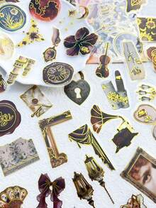 50pcs Retro European Palace Style Gold Stamping PET Stickers Decals For Phone Suitcase Scrapbook Helmet Skateboard Guitar Aesthetic Transparent Stickers - A - View 8