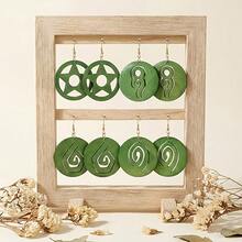 4 Paar Bohemian-Stil Spiral-Holz-Ohrringe | Geometrischer ovaler Anhänger, leicht und tragbar, geeignet für Partys und den täglichen Gebrauch, perfektes Urlaubsgeschenk - 4 Paare - Übersicht 6