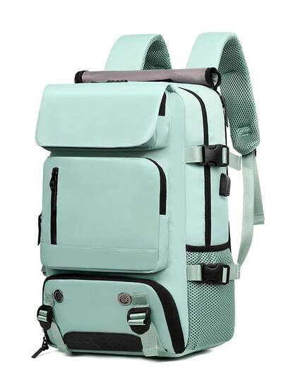 一套时尚男士背包，男女通用徒步背包，时尚休闲背包，带鞋仓和充电口 - 轻便大容量，可容纳17英寸笔记本电脑包，适合休闲、校园、日常通勤和旅行、健身等场合。