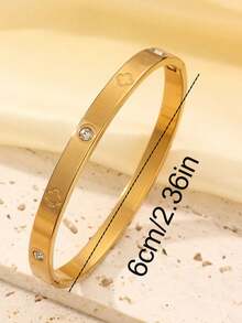 5pcs/Set Minimalist Elegant Luxury Sparkling Star Bangle Bracelets, Titanium Steel Bracelet With High-End Vibe For Women - 金色 - 查看 3