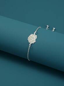 1条时尚简约创意莲花元素夜光可调节手链，适合女性日常及节日佩戴，亦可作为礼物。 - 銀色 - 查看 4