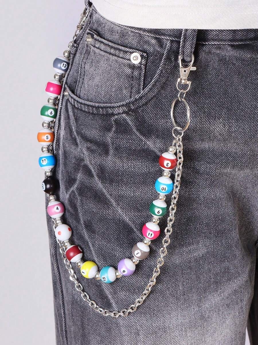 1pc Fashion Hiphop Colorful M-Shaped Waist Chain, Versatile Jeans Chain Decor Pendant, Streetwear Accessory For Daily Wear - Multicolor - View 1