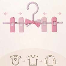 2pcs/5pcs Mini Non-Slip Clothes Hanger Trouser Clip Adjustable Telescopic Seamless Trouser Hanger Household Non-Slip Baby And Child Clothes Drying Rack - Pink - View 6