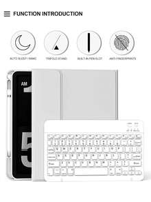 Funda con teclado inalámbrico Bluetooth gris con teclado desmontable, modo de suspensión/activación automático, batería de 150mAh, soporte delgado, soporte para lápiz - compatible con iPad - Gris - Ver 8