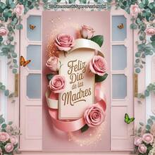 2D Flat Design Spanish Mother's Day Banner Curtain, Pink Flower And Butterfly Pattern - Happy Mother's Day Door Hanging Decor, Suitable For Party Fabric Material, Spring Door Decor, 2D Flat Design, Multiple Styles And Sizes - 20 - View 1
