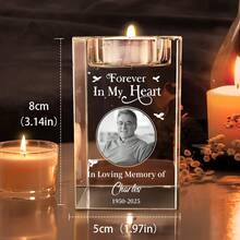 个性化纪念照片水晶烛台 - 14 种款式，可定制雕刻水晶，纪念礼品，激光雕刻玻璃，表达哀悼与慰问，珍贵纪念品 | 3D 照片水晶烛台，深切缅怀 - 纪念逝者的礼物 - 个性化激光雕刻 3D 烛台，纪念挚爱亲人、父母、宠物、猫狗，纪念礼品，圣诞礼物，纪念品，乔迁礼物，送给家人 - 彩色 - 查看 38