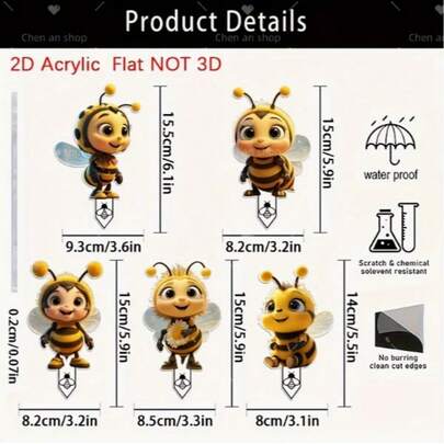 2D Flat - A 5pcs Cute Bee Friends Acrylic Garden Decoration Set For 2D Planes, Suitable For Outdoor Displays And Potted Plants, Making It A Perfect Holiday Gift-An Ideal Choice For 11 Different Occasions