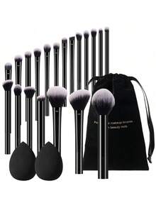 23件套化妆工具套装，包括：20支化妆刷套装+2个化妆海绵+1个绒布袋，一应俱全，新手友好 | 方便旅行携带，送礼佳品 | 新手/女性的完美之选 - 彩色 - 查看 1