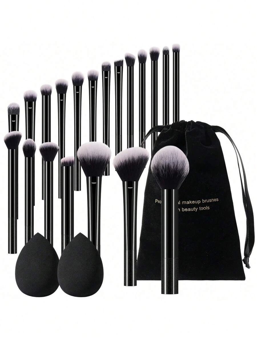 23件套化妆工具套装，包括：20支化妆刷套装+2个化妆海绵+1个绒布袋，一应俱全，新手友好 | 方便旅行携带，送礼佳品 | 新手/女性的完美之选 - 彩色 - 查看 1