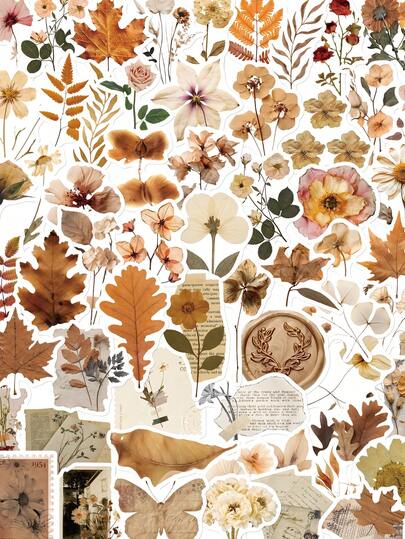 60pcs Dried Flower & Leaf Creative Stickers, Suitable For Notebooks, Diaries, Laptops, Phones, Guitars, Skateboards, Fridges, Luggage, Tablets, Scrapbooks, Decorations For Back To School, Office, School, Birthday, Holiday Party Gifts Scrapbook Supplies Stationery Funny Stickers Kindle