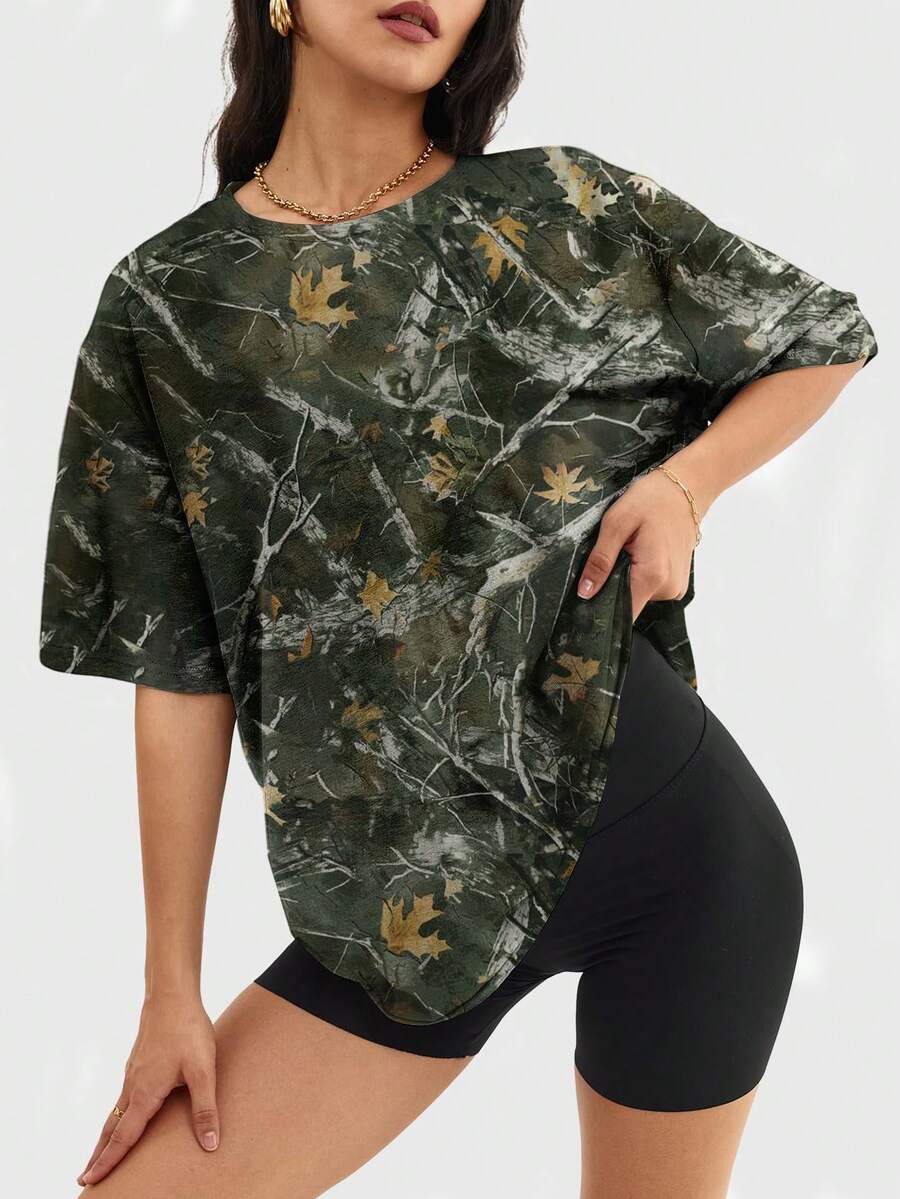 Speed mate Watercolor Pattern Dropped Shoulder Loose Women T-Shirt Sports - Multicolor - View 1
