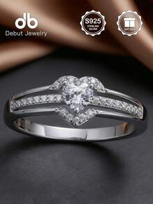 925纯银双层心形几何圆环戒指，适合女性作为结婚订婚新娘首饰，情人节礼盒包装 - 簡約愛心 - 查看 3