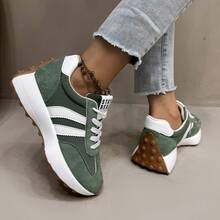 American Popular Women's Casual Sports Shoes, Fashionable And Versatile Lace Up Low Cut Running Shoes, Comfortable And Non Slip Thick Soled Student Shoes, Women's Shoes - 綠色 - 查看 5