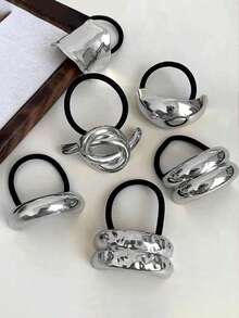 7pcs/6pcs/5pcs/1pc Set Minimalist Metal Hair Ties, Casual Style - Silver - View 11