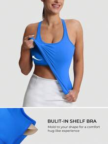 Seamless Workout Tank Top For Women With Built In Bra, Sleeveless Gym Tops Racerback Athletic Yoga Shirts - Lake Blue - Visa 2