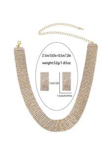 Conjunto de collar y aretes con amplio cuello muy enjoyado, joyería brillante para fiestas, Pascua, Día de la Madre - Dorado - Ver 2