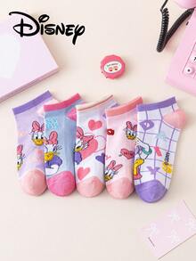 Disney 5双女士袜子，船袜，礼物，夏季袜子，卡通袜子，女士短袜，雏菊图案，新奇趣味袜子，舒适透气，时尚女士袜子，个性袜子，迪士尼袜子 - 彩色 - 查看 2