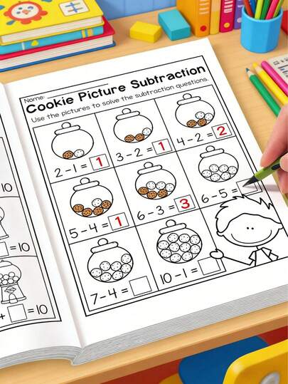 10 & 20 Math Addition & Subtraction Workbook, Includes Number Line, Word Games, Addition & Subtraction Exercises, Decomposition & Composition Math Problems, Mental Math Cards, Vertical & Horizontal Formats | Daily Arithmetic Practice | 32 Pages Colorful Workbook, School, Student, Holiday, Christmas, Learning Supplies Set