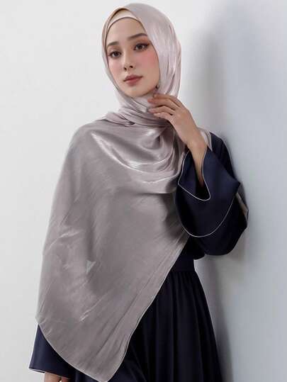 1pc Women's Soft Organza Long Scarf, Smooth Shiny Silk Hijab, Solid Color Muslim Headscarf
