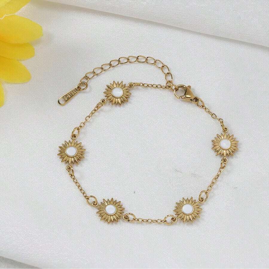1件装时尚不锈钢向日葵吊坠手链，女士简约百搭日常佩戴饰品 - 太陽花手鍊 - 查看 1