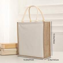 Bolso de mano de mujer de lino retro de unicolor, de gran capacidad, reutilizable para uso diario, compras y reuniones - Albaricoque - Ver 4