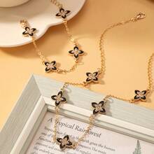 2Pcs Minimalist Lucky Four Leaf Clover Jewelry Set Necklace Bracelet Y2K Style Versatile For Women Daily Wear All Seasons No Plating - 金的. - 查看 6