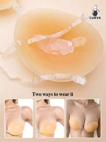 硅胶文胸，加宽肩带，隐形聚拢文胸，防水亲肤，女士适用 - 米色 - 查看 2