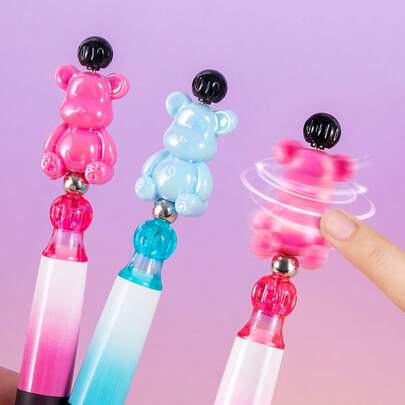 2 pezzi/Scatola Penne neutre, Penne girevoli fai-da-te divertenti con perline, Penne da scrittura multifunzionali minimaliste per esami per studenti