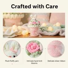 Crochet Knitted Flower Arrangement, Soft Plush Yarn Flowers, Cute Animal Accents, Ideal Gift For All June Celebrations - 綠色向日葵 - 查看 3
