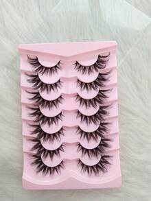 7对自然猫眼3D仿貂毛假睫毛，纤长轻盈，柔软蓬松，浓密纤长，质地柔软，尾部微微上扬，拉长眼型。 - 黑色 - 查看 7