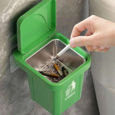1pc Stainless Steel Wall-Mounted Ashtray With Lid, Hanging Trash Can, Creative Home & Bathroom Decor, Anti-Ash Design, Suitable For Living Room, Bedroom, Holiday Gifts, Home, Office, Bathroom, Kitchen Trash Can, Holiday/Camping, Home, Travel, Dorm Use And Daily Household Items