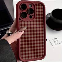 Grid 1pc Minimalist Plaid Lip Pattern Matte Hard Phone Case Compatible With IPhone 11/12/13/14/15/16 Pro Max/17/17 Pro/17 Pro Max/Air - Black - View 5