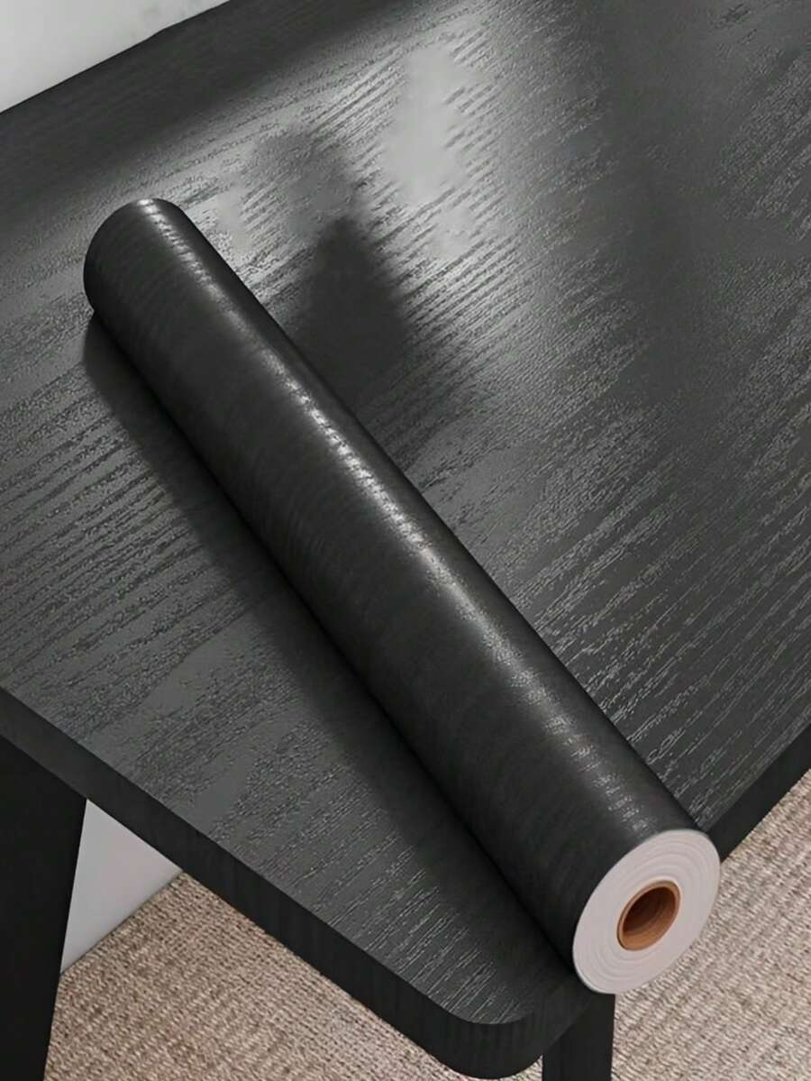 1 Roll Black PVC Waterproof Self-Adhesive Wood Grain Wallpaper, Furniture Cabinet Decorative Sticker, Home Decor Wood Grain Wallpaper For Door, Wardrobe, Tabletop, Waterproof Oil-Proof Adhesive Paper, Kitchen Decor Wallpaper, Spring Decoration