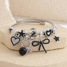 时尚优雅的多元素吊坠设计女士手链，简约珍珠猫咪手链，可拆卸配件，友情/情侣礼物 - 彩色 - 查看 1