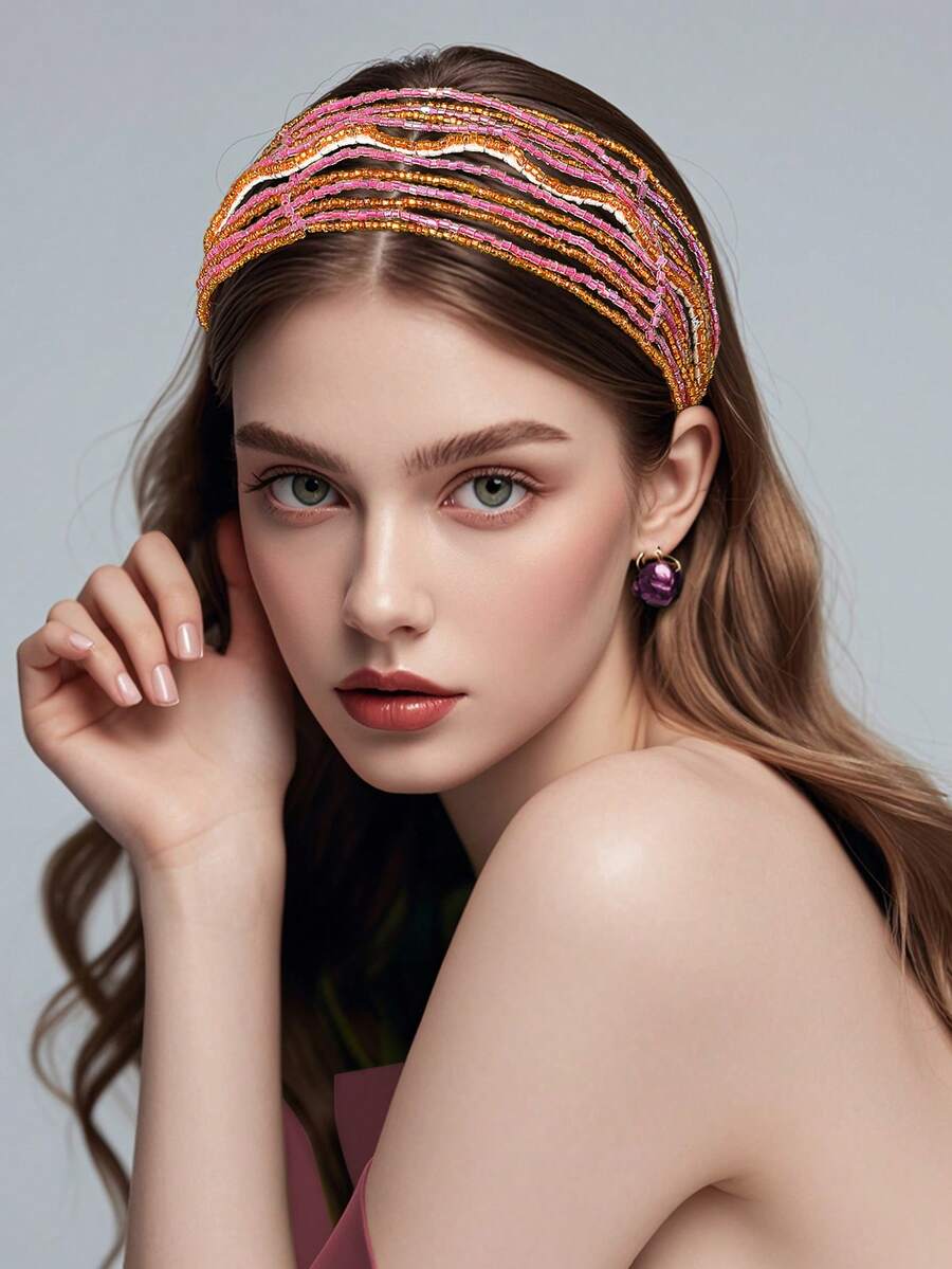 1pc Elegant Multi-Layer Crystal Headband, Women's Bridal Wedding Headpiece, Suitable For Casual Party, Banquet, Festival Occasions