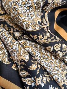 1条90x90厘米方形真丝方巾，女士斜纹缎面佩斯利花纹和腰果花复古图案，可用作领巾、头巾、时尚配饰、披肩、围巾 - 彩色 - 查看 8