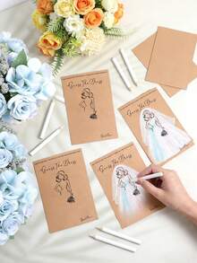 10 Sets Creative Hand-Painted Wedding Party Games Cards, Include Bridal Shower Games Cards And Water Soluble Pencils, DIY Wedding Game Cards Set, Fun Wedding Decorations Party Supplies, Suitable For Bachelorette Party, Bridal Shower, Wedding Decoration Party Supplies, Games Ideas, Wedding Party Game - View 3