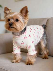 1pc Pet Dog/Cat Clothes, Bow Print Pink Bow Decor Sweater, Breathable Comfortable Anti-Shedding Casual Outfit For Teddy, Poodle, Chihuahua, Spring & Autumn - Multicolor - View 6
