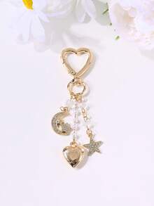 1pc Fashionable Rhinestone Moon, Star, Heart Beaded Keychain, Suitable For Bag, Phone Case, Earphone Box, Car Decor, Party Favor, Gift For Friends - Keychain - View 4