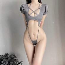 Cosplay Lingerie Anime Costume Sexy Cutout Bodysuit Cute Mini Skirt Kawaii Top Lolita Underwear Japanese Swimsuit - Gray - 查看 4