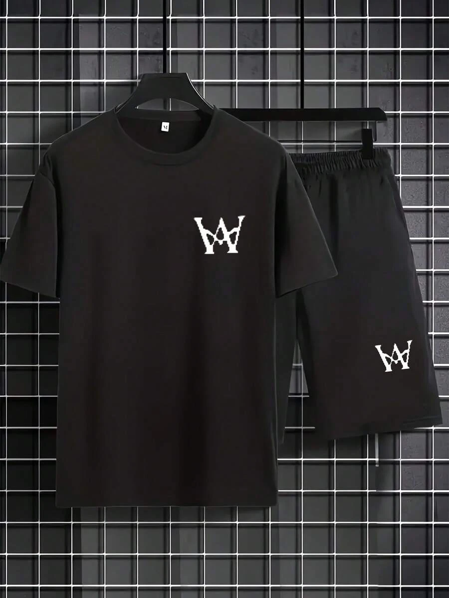 Nuovo set di abbigliamento da casa di alta moda per uomo con stampa corona, pigiama a maniche corte con vita elastica, adatto per attività all'aperto, abbigliamento casual da casa per primavera e autunno, set di pigiami adatto per tutte le stagioni, primavera ed estate. - Colori misti - Visualizzare 1