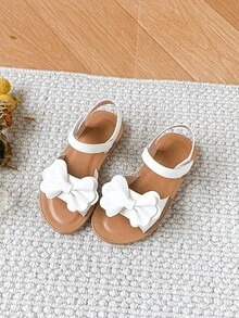 1双甜美蝴蝶结女童凉鞋，适合日常穿着 - 白色 - 查看 2