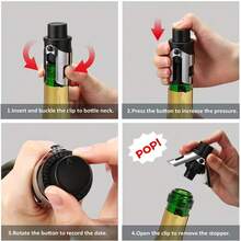 Reusable Champagne Stopper Vacuum Pump Preserver, Suitable For Champagne, Prosecco, Cava, Black - Multicolor - View 5