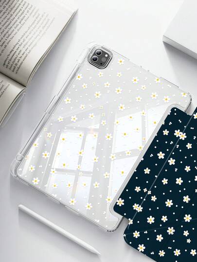 Ốp lưng hai mặt bằng acrylic trong suốt hình hoa cúc chấm bi hoạt hình dễ thương, chống sốc, phù hợp với iPad thế hệ thứ 7, 8, 10 (10.2 inch), có khe cắm bút cảm ứng, hỗ trợ chức năng bật/tắt màn hình, là lựa chọn quà tặng lý tưởng.