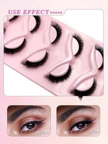 ENCHUW 5 Pairs Natural Cat Eye False Eyelashes, 3D Thick Soft Fluffy Natural Style Eyelash Extension Set - Black - View 4